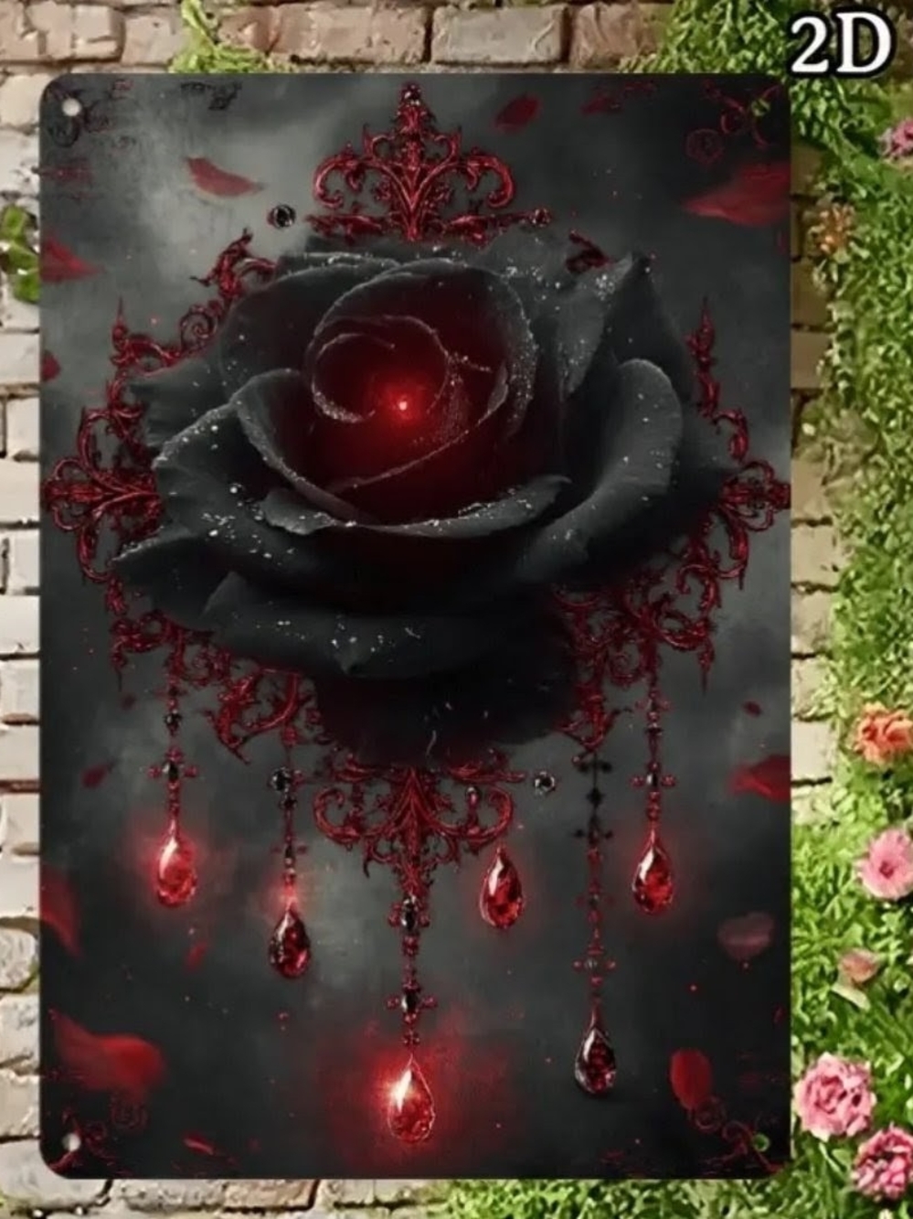 Gothic Black & Red Rose Wall Art - Brand:
